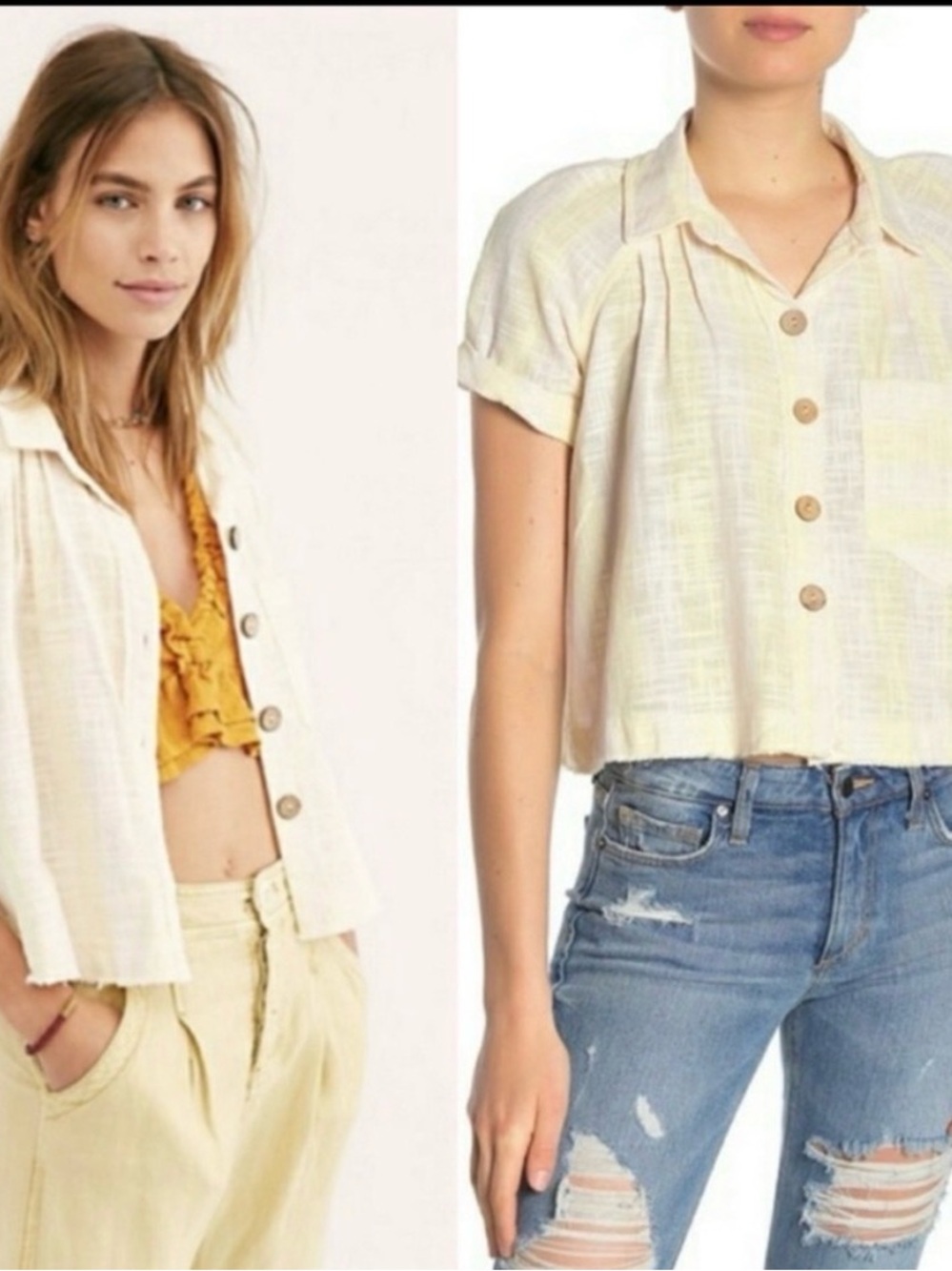 We The Free Womens Distressed Cotton & Linen Gauze Button Shirt Size XS